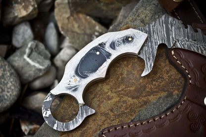 Hand Forged Damascus Karambit Knife Twist Pattern Karambit Damascus Steel With corian Handle