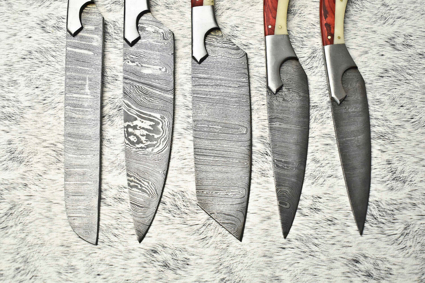 Lot of 5 Custom Handmade Hammered Damascus Steel Chef Knife Set