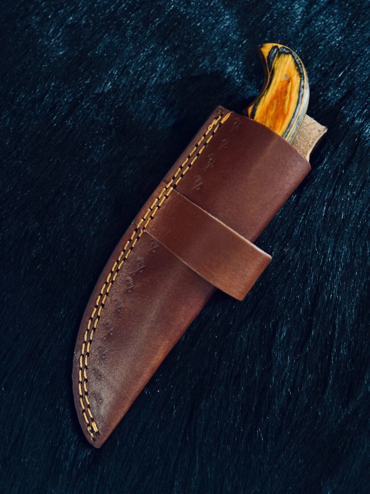 Heritage Forge 8.5 Inch Fire Damascus Skinner Knife with Wood Handle