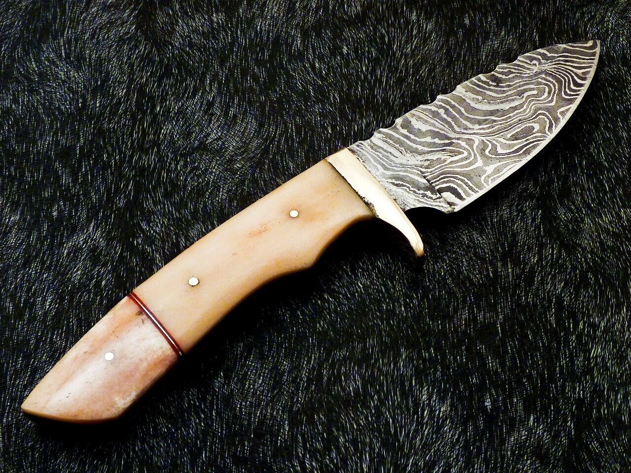 Heritage Forge 10 Inch Damascus Bowie Knife with Camel Bone Handle and Brass Bolster
