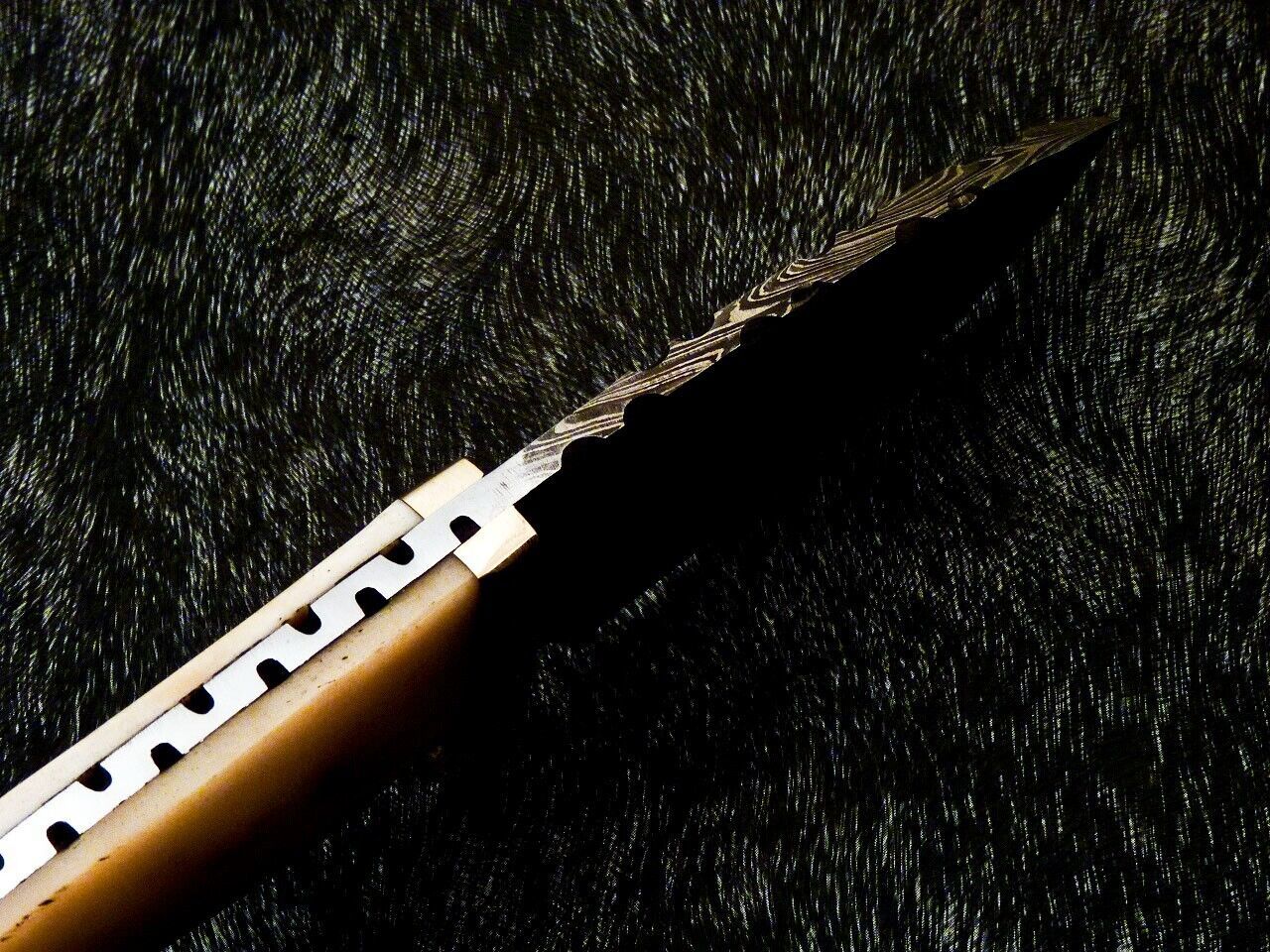 Heritage Forge 10 Inch Damascus Bowie Knife with Camel Bone Handle and Brass Bolster