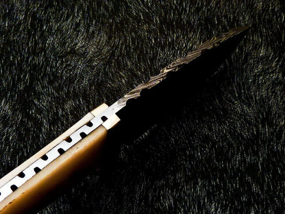 Heritage Forge 10 Inch Damascus Bowie Knife with Camel Bone Handle and Brass Bolster