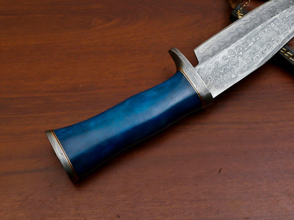 Heritage Forge Custom Damascus Bowie Knife with Stained Camel Bone Handle