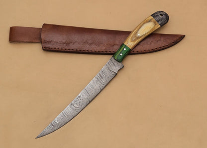 Handmade Damascus Steel Chef Fillet Knife | 8" Blade with Pakka Wood Handle