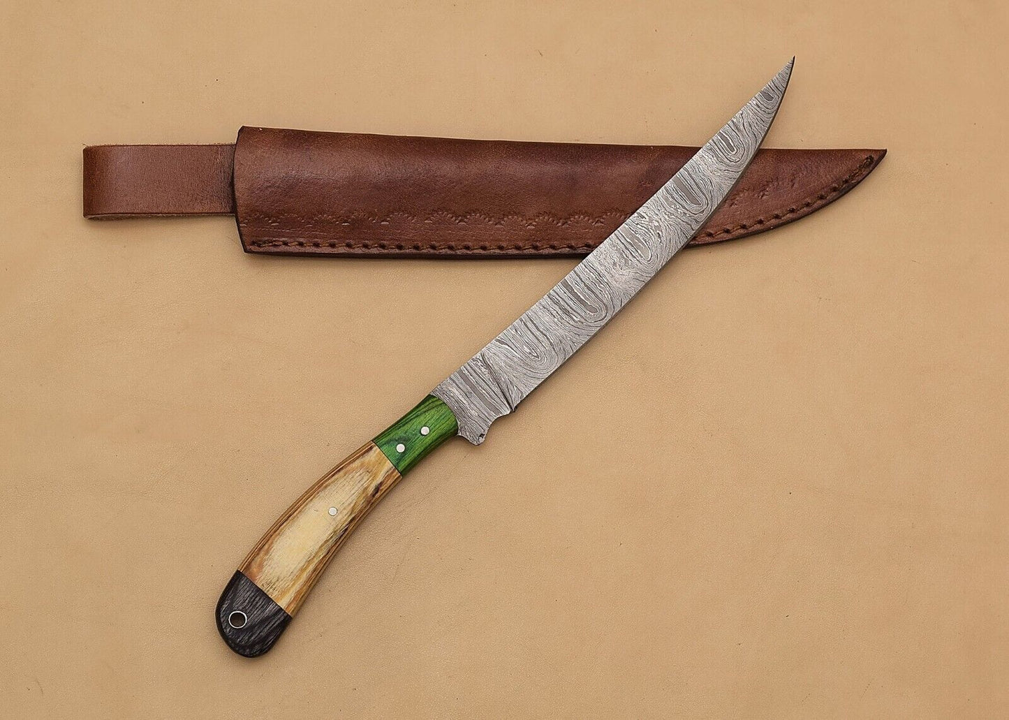 Handmade Damascus Steel Chef Fillet Knife | 8" Blade with Pakka Wood Handle