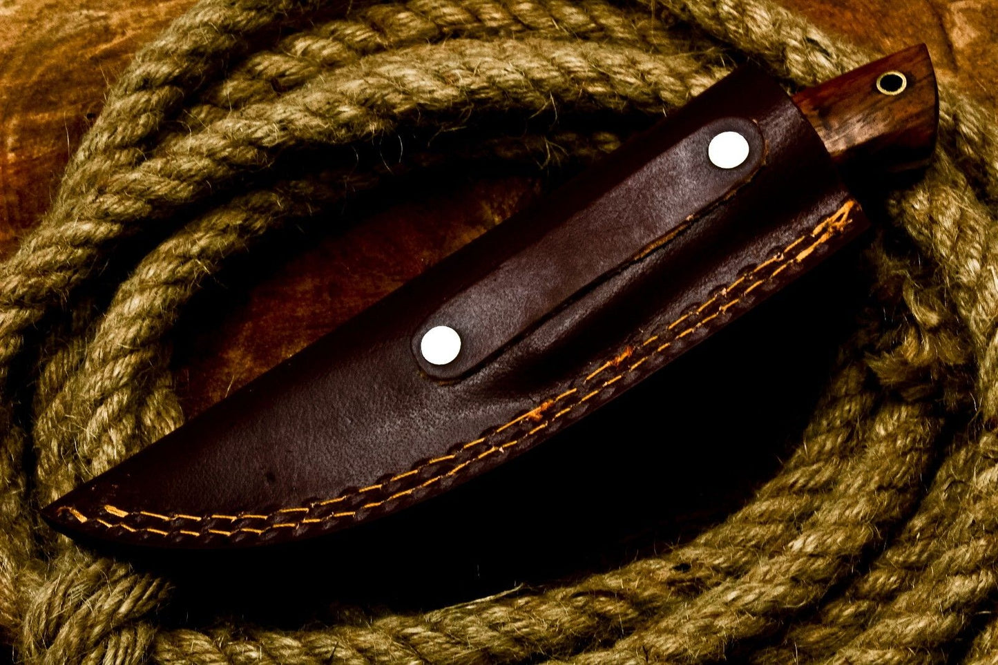 8" Handmade D2 Steel Skinner Knife | Wood Handle Full Tang Hunting EDC + Sheath