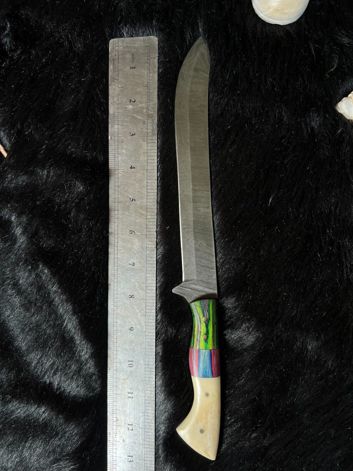 13" Twist Damascus Steel Bowie Knife – Camel Bone & Wood Handle