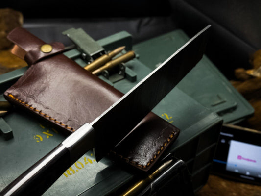 Handmade Damascus Steel Hunting & Kitchen Cleaver – Wood Handle with Premium Cow Leather Sheath
