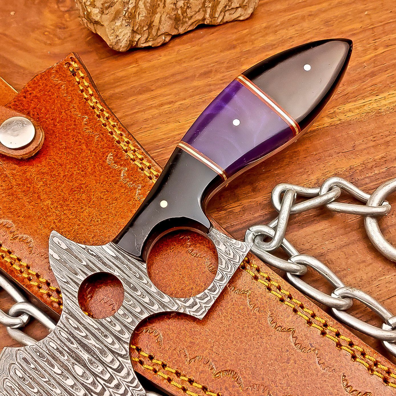 13 Inch Handmade Damascus Steel Bowie Knife with Resin Handle and Brass Pins