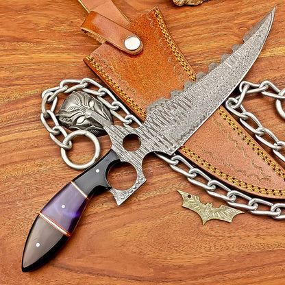13 Inch Handmade Damascus Steel Bowie Knife with Resin Handle and Brass Pins