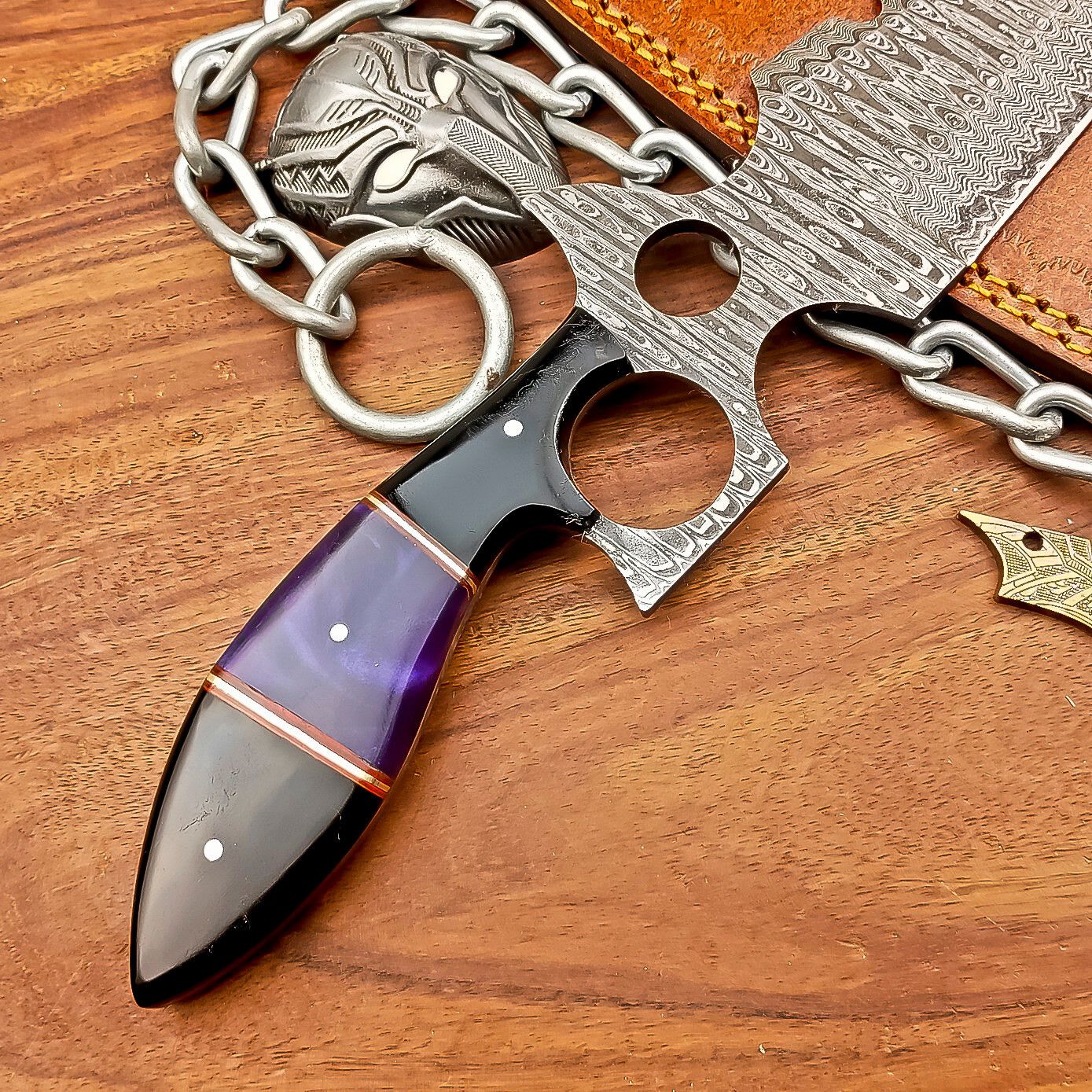 13 Inch Handmade Damascus Steel Bowie Knife with Resin Handle and Brass Pins