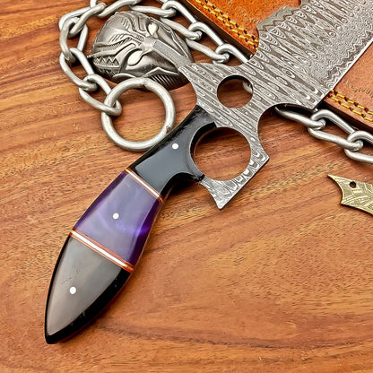 13 Inch Handmade Damascus Steel Bowie Knife with Resin Handle and Brass Pins