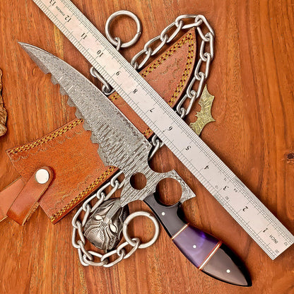 13 Inch Handmade Damascus Steel Bowie Knife with Resin Handle and Brass Pins