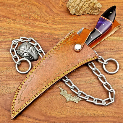 13 Inch Handmade Damascus Steel Bowie Knife with Resin Handle and Brass Pins