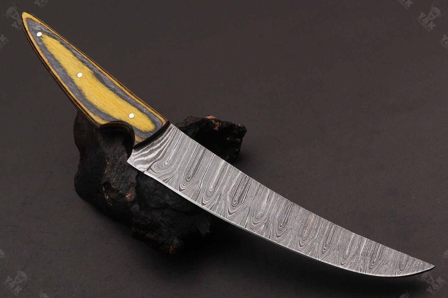 12" Hand Forged Damascus Fillet Knife Damascus Steel Fillet Knife With Leather Sheath