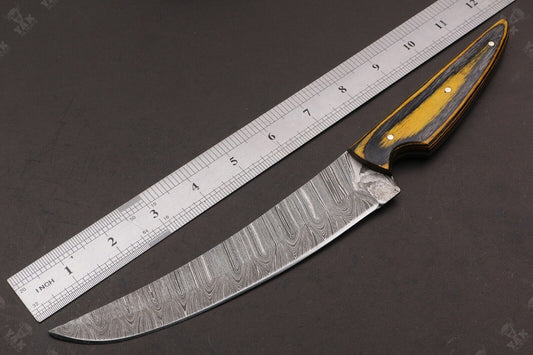 12" Hand Forged Damascus Fillet Knife Damascus Steel Fillet Knife With Leather Sheath