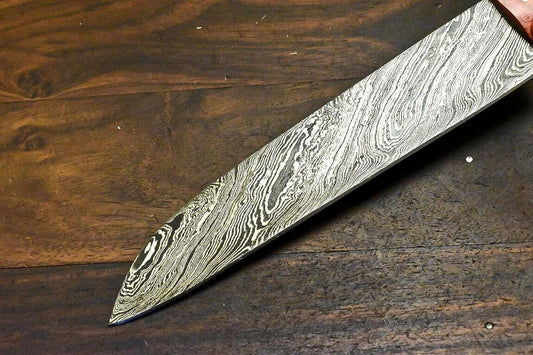 Custom Handmade Damascus Steel Hunting Chef Knife – 12.5" Blade with Hardwood Handle