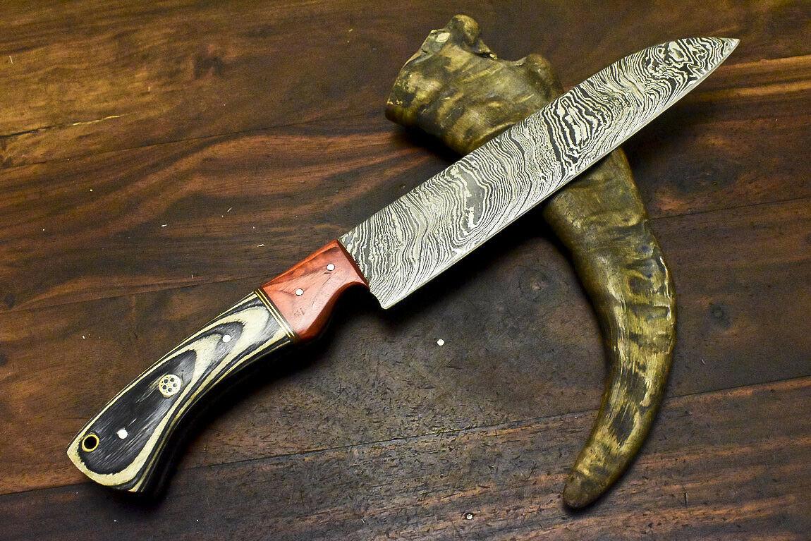 Custom Handmade Damascus Steel Hunting Chef Knife – 12.5" Blade with Hardwood Handle