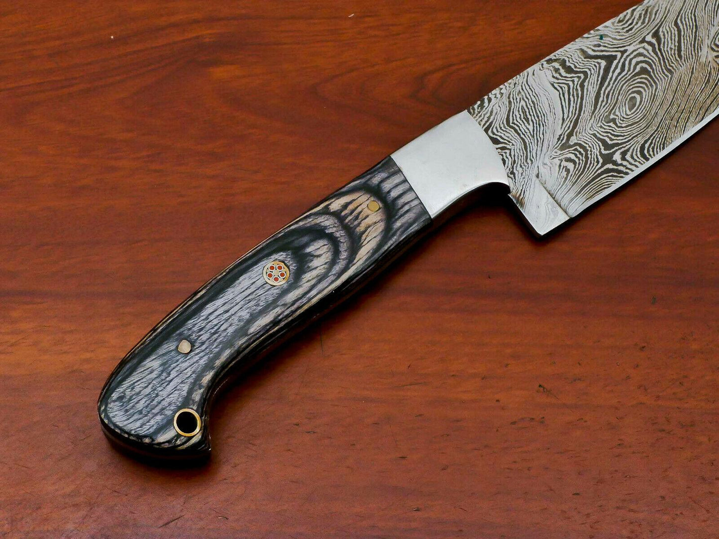 Handmade Damascus Chef Knife – Full Tang 12" with Hardwood Handle & Steel Bolster