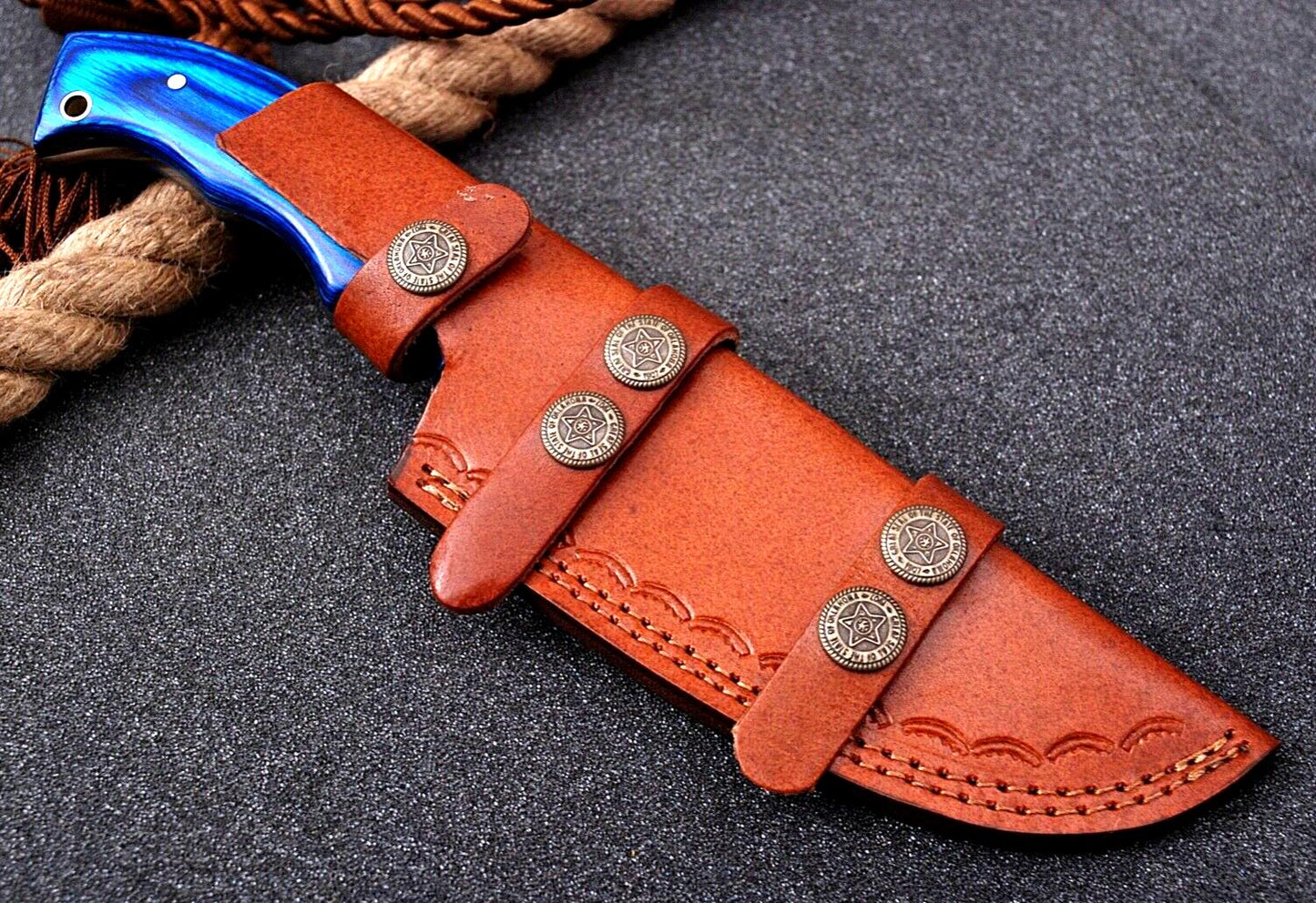 Custom Handmade Damascus Steel Tracker Knife – 9.75" Fixed Blade Hunting & Camping Knife with Wood Handle