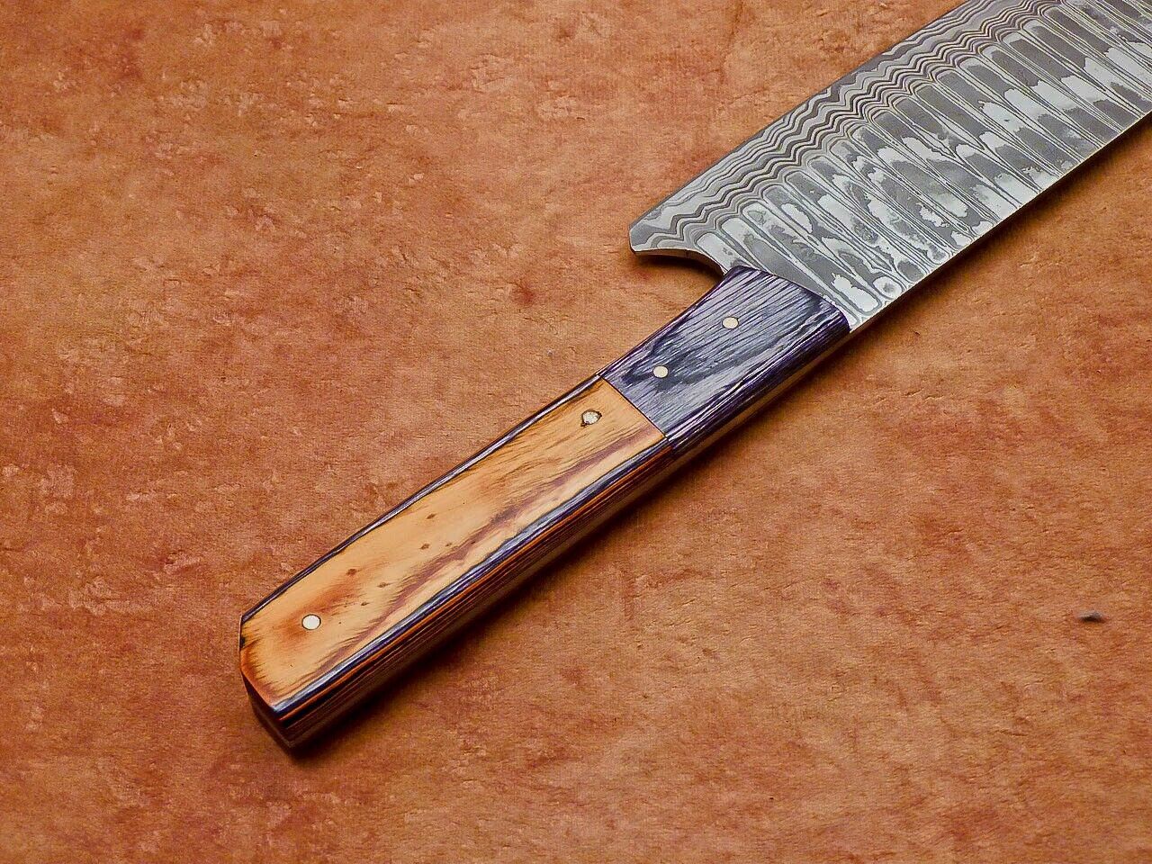 Custom Handmade 13" Damascus Steel Chef Knife with Hardwood Handle – Professional Kitchen Knife