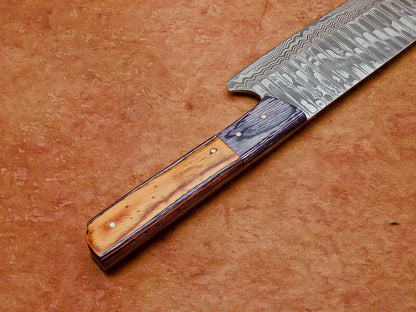 Custom Handmade 13" Damascus Steel Chef Knife with Hardwood Handle – Professional Kitchen Knife
