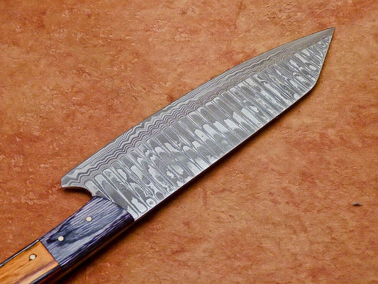 Custom Handmade 13" Damascus Steel Chef Knife with Hardwood Handle – Professional Kitchen Knife