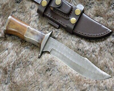 12" Damascus Bowie Knife with Camel Bone & Wood Handle – Handmade Full Tang Hunting Knife