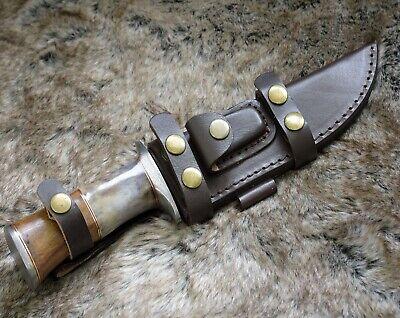 12" Damascus Bowie Knife with Camel Bone & Wood Handle – Handmade Full Tang Hunting Knife