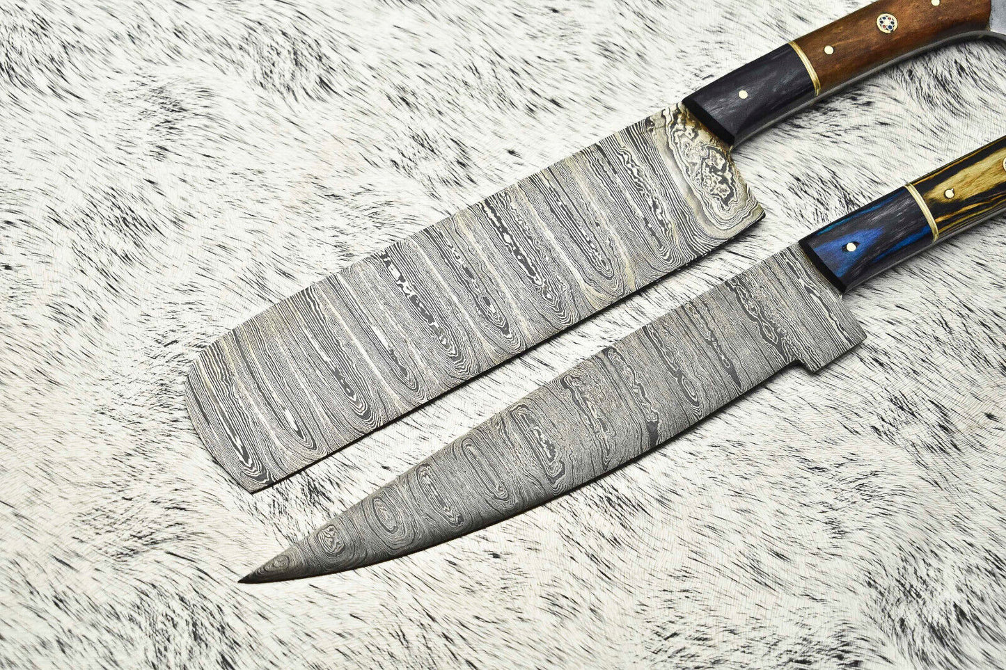 Lot of 2 Handmade Damascus Blade Full Tang Chef Set Knive