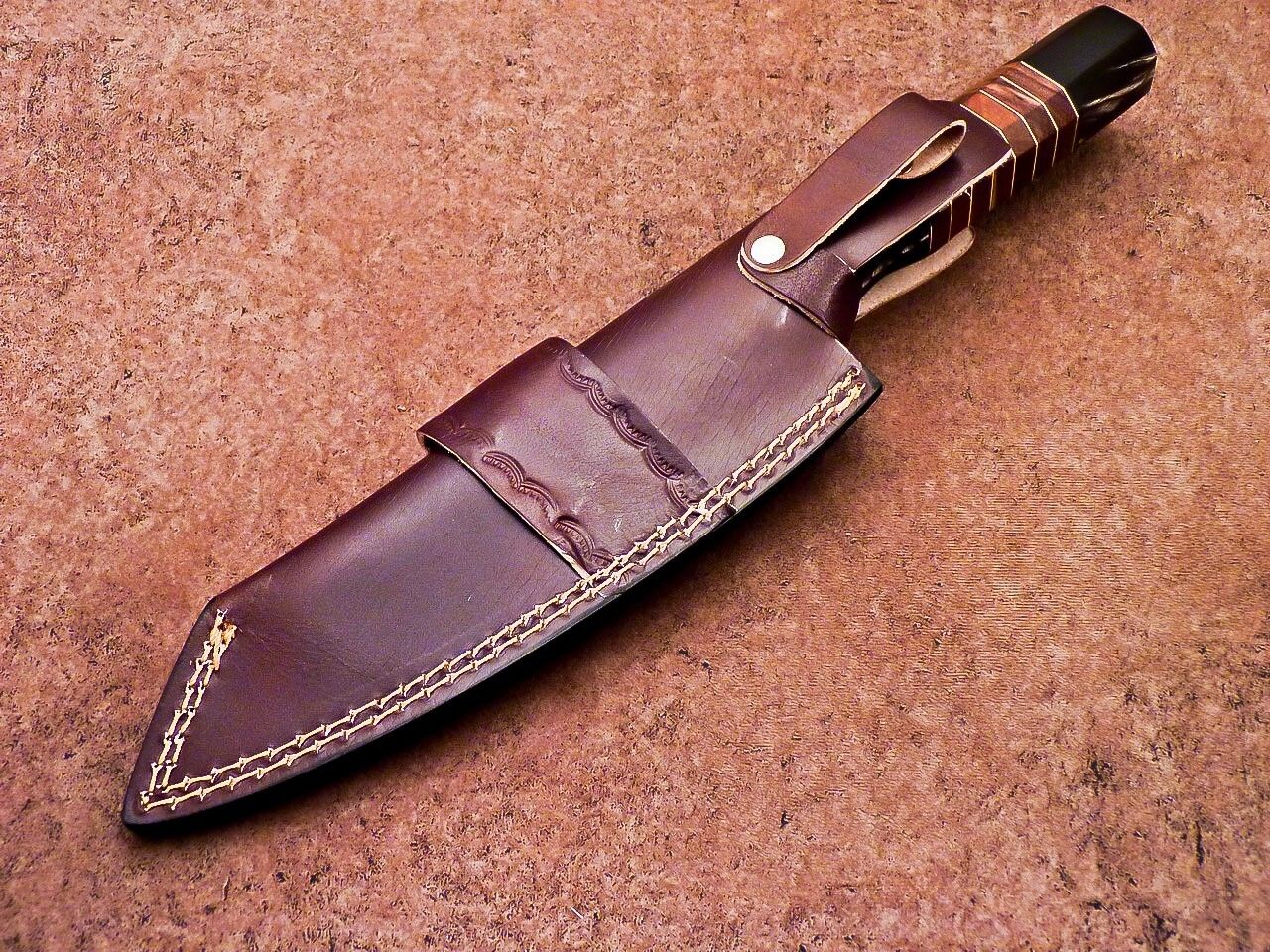13" Handmade Damascus Steel Chef Knife – Hunting & Kitchen Knife with Natural Wood & Resin Handle