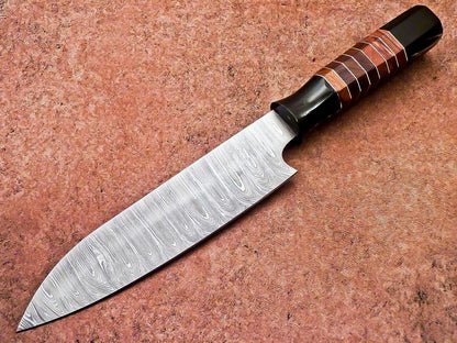 13" Handmade Damascus Steel Chef Knife – Hunting & Kitchen Knife with Natural Wood & Resin Handle
