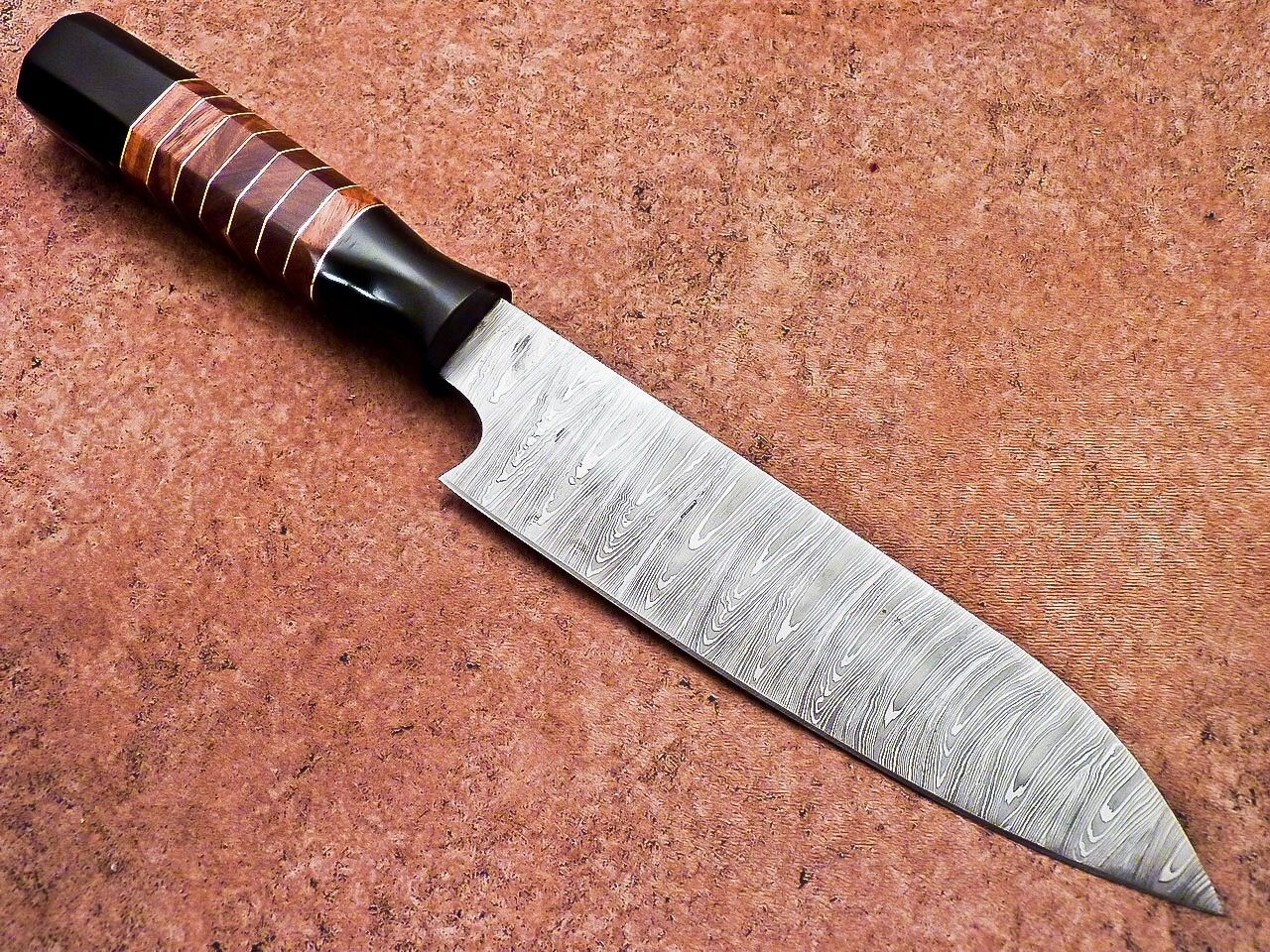 13" Handmade Damascus Steel Chef Knife – Hunting & Kitchen Knife with Natural Wood & Resin Handle