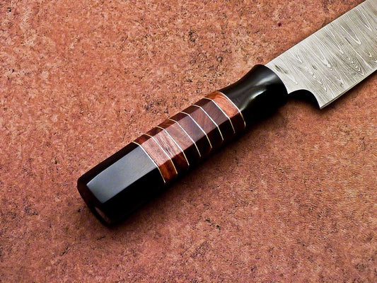 13" Handmade Damascus Steel Chef Knife – Hunting & Kitchen Knife with Natural Wood & Resin Handle