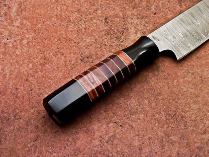 13" Handmade Damascus Steel Chef Knife – Hunting & Kitchen Knife with Natural Wood & Resin Handle