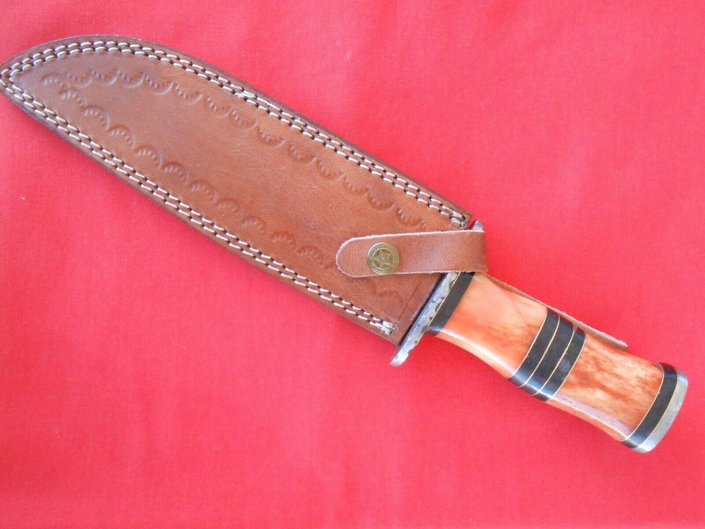 12.5" Handmade Damascus Steel Bowie Knife – Bone Handle with Leather Sheath