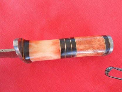 12.5" Handmade Damascus Steel Bowie Knife – Bone Handle with Leather Sheath