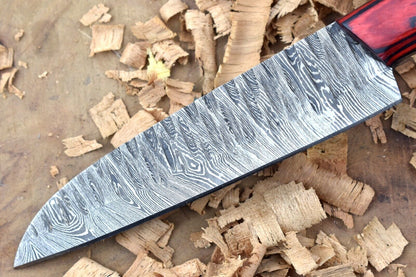 Custom Handmade Forged Damascus Steel Kitchen Chef Knife – Red & Black Dollar Thappa Handle