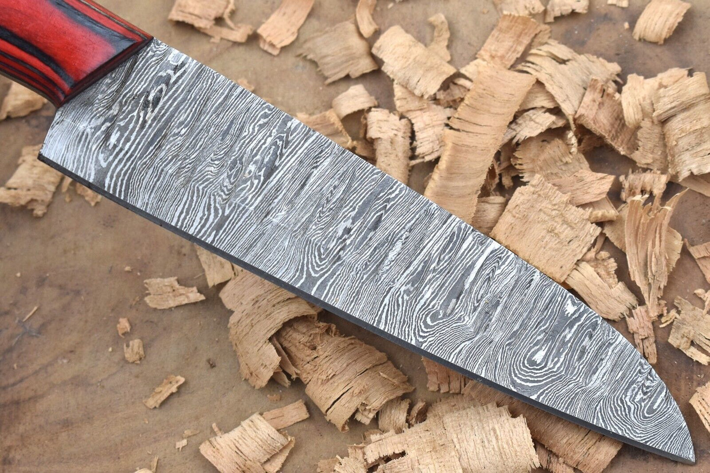 Custom Handmade Forged Damascus Steel Kitchen Chef Knife – Red & Black Dollar Thappa Handle