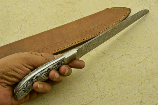 Custom Handmade Forged Damascus Steel Chef Kitchen Knife with Resin Handle – 14" Professional Chef Knife
