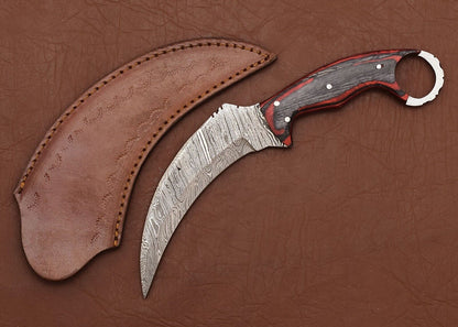 Custom Best Handmade Damascus Karambit Damascus Steel Karambit  Knife With Wood Handle