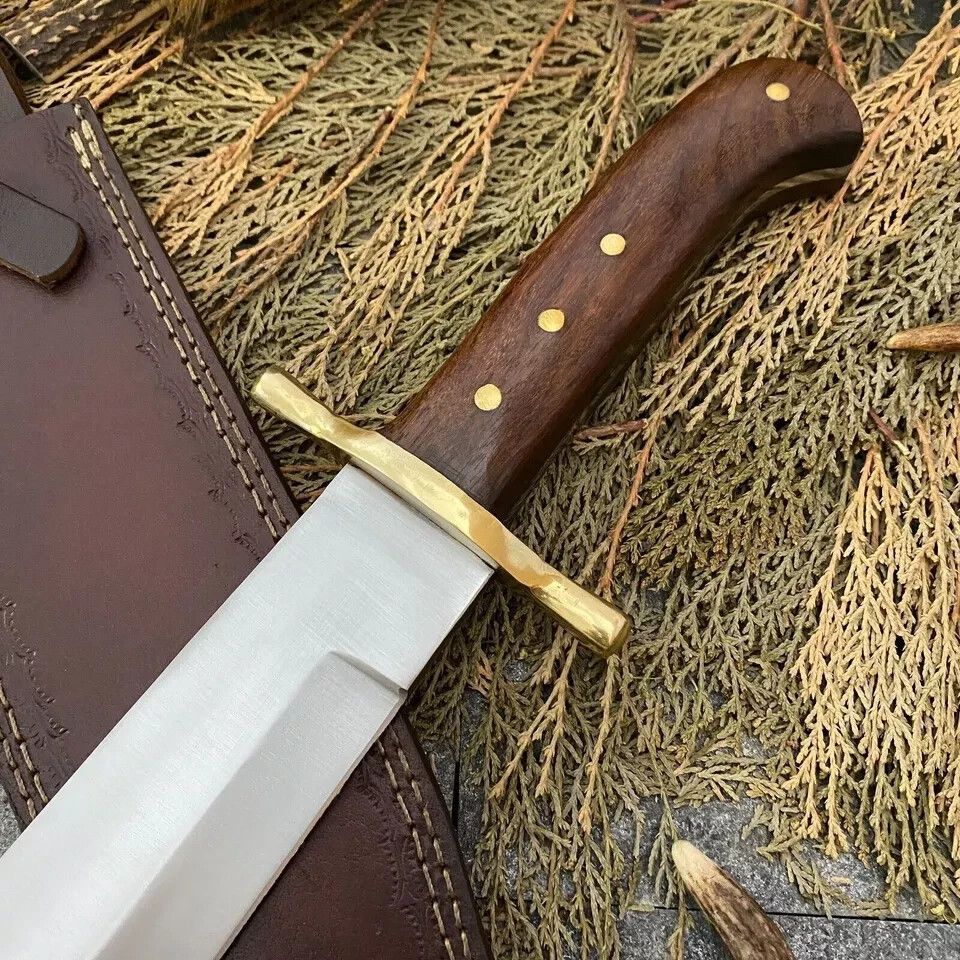 17" Custom Hand Forged D2 Steel Hunting Bowie Knife with 11" Blade & Leather Sheath