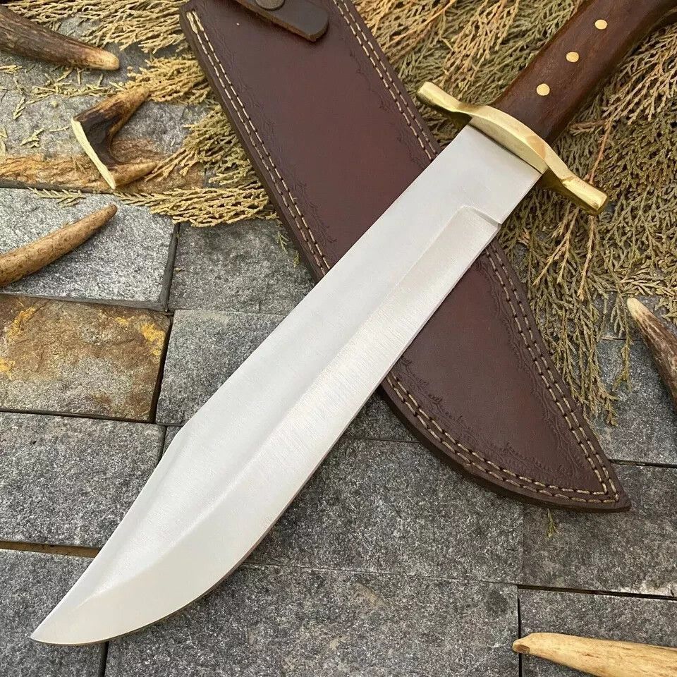 Heritage Forge D2 Steel Crocodile Dundee Bowie Hunting Knife Wood Handle with Leather Sheath