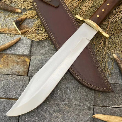 Heritage Forge D2 Steel Crocodile Dundee Bowie Hunting Knife Wood Handle with Leather Sheath