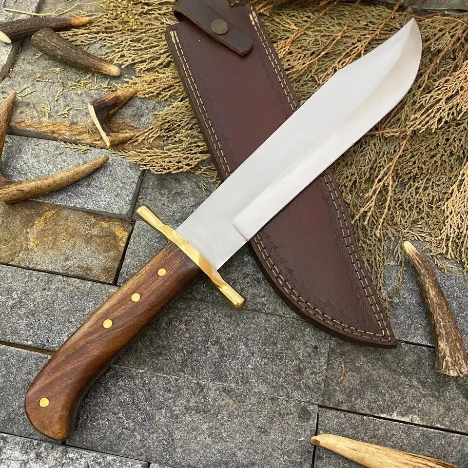 Heritage Forge D2 Steel Crocodile Dundee Bowie Hunting Knife Wood Handle with Leather Sheath