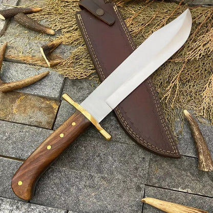 Heritage Forge D2 Steel Crocodile Dundee Bowie Hunting Knife Wood Handle with Leather Sheath
