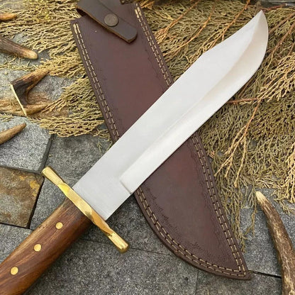 Heritage Forge D2 Steel Crocodile Dundee Bowie Hunting Knife Wood Handle with Leather Sheath