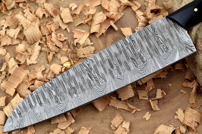 Handmade Forged Damascus Steel Kitchen Chef Knife with Black Resin Handle