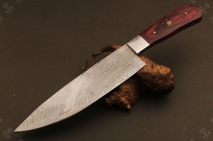 14" Custom Hand Forged Twist Damascus Steel Santoku Knife – Camel Bone & Wood Handle