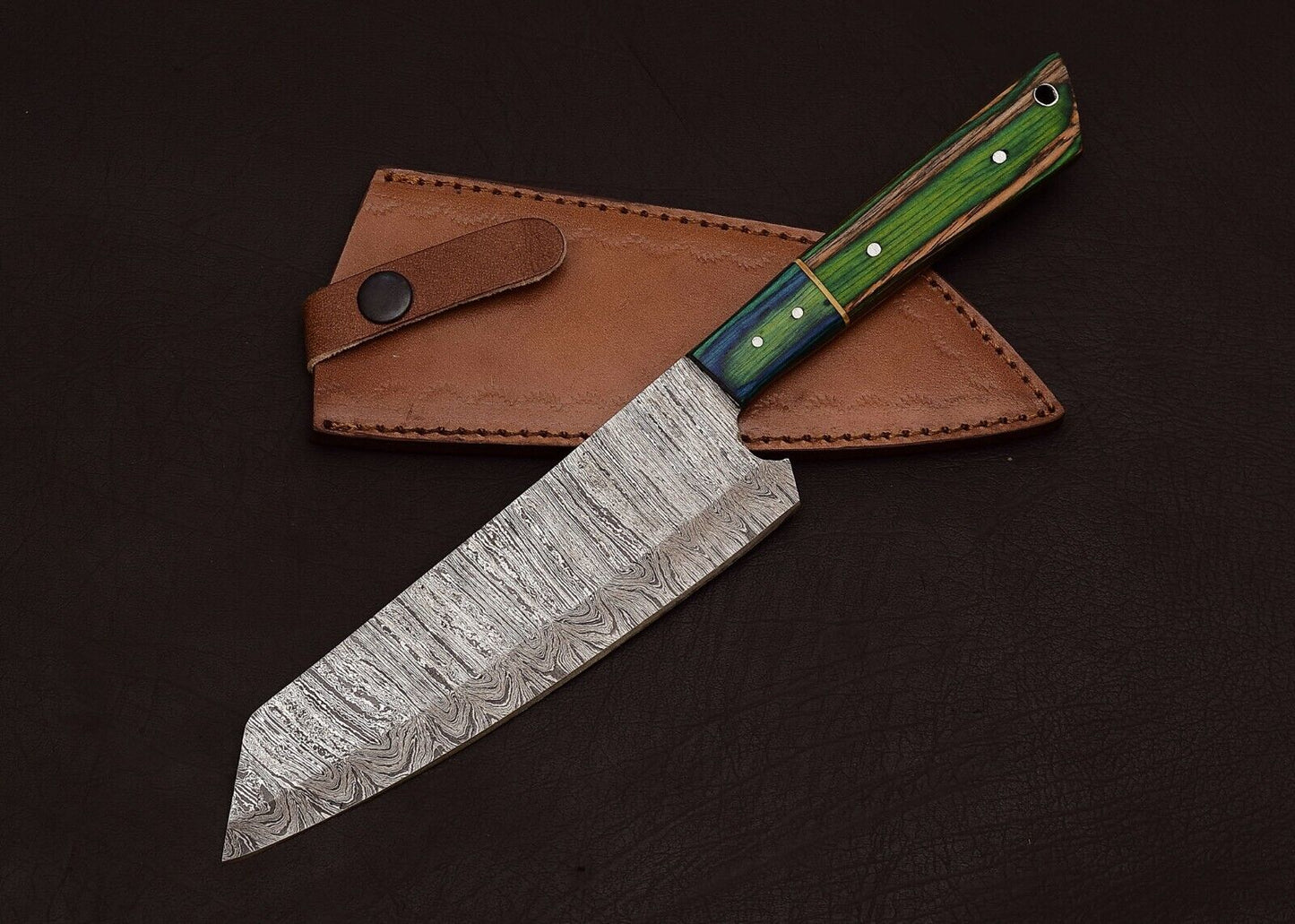 Custom Handmade Damascus Steel Outdoor Kitchen Chef Knife With Pakka Wood Handle